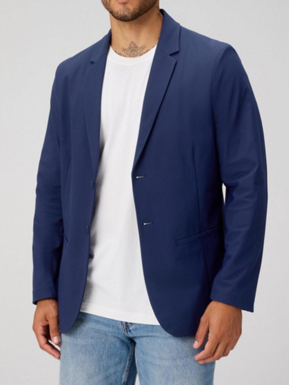 Fabletics Men XL The Don Blazer Navy Blue Stretch Performance Suit Jacket NWT